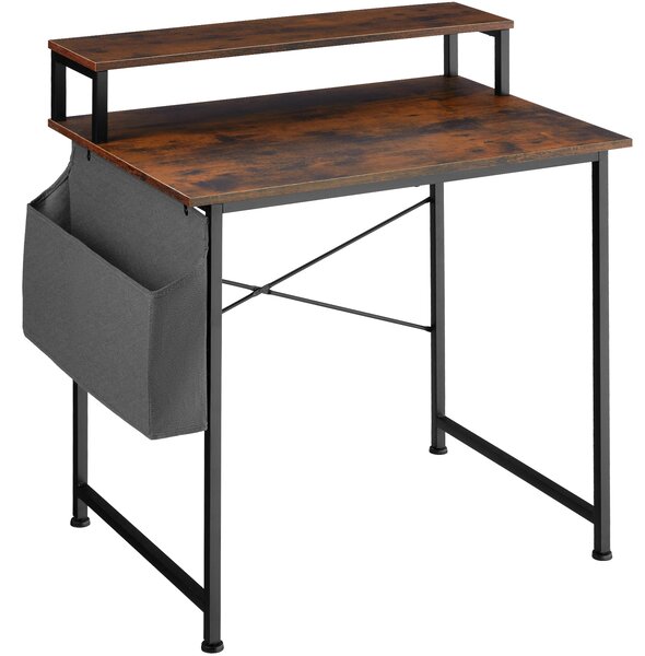 Tectake 404662 psací stůl s policí a látkovým úložným boxem - industriální dřevo tmavé, rustikální,80 cm