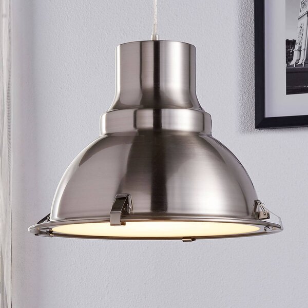 Lindby Závěsná lampa Letty, Ø 39 cm, barva niklu, kov, E27, stmívatelný, Hliník / šedá / zinek, Kuchyň, kov, Industriální design