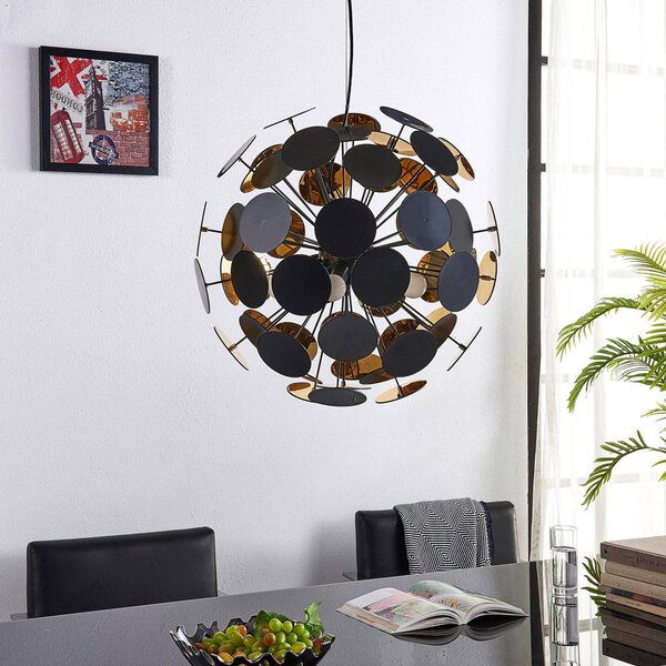 Lindby Závěsná lampa Kinan, Ø 54 cm, černá, zlatá, kov, stmívatelný, Černá, Obývací pokoj / jídelna, Plast, Moderní