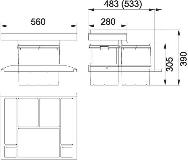 Odpadkový koš Franke Trolley Vario 60, 1x 18 l + 2x 8 l 134.0066.057
