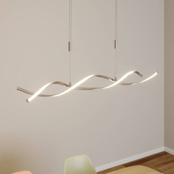 Lindby LED závěsné svítidlo Auron, barva niklu, kov, stmívatelné, stmívatelný, Hliník / šedá / zinek, Obývací pokoj / jídelna, Plast, Moderní