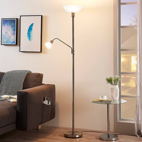 Lindby Stropní reflektor Jost, 180 cm, niklová barva, světlo na čtení, Hliník / šedá / zinek, Obývací pokoj / jídelna, kov, Moderní