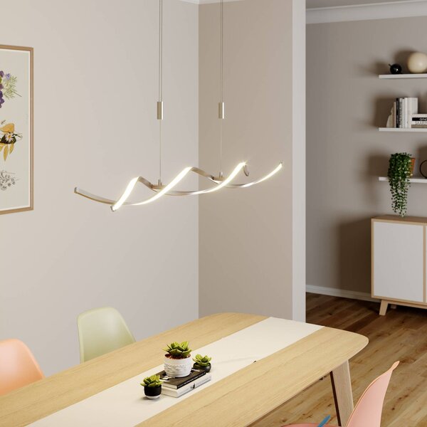 Lindby LED závěsné svítidlo Auron, barva niklu, kov, stmívatelné, stmívatelný, Hliník / šedá / zinek, Obývací pokoj / jídelna, Plast, Moderní