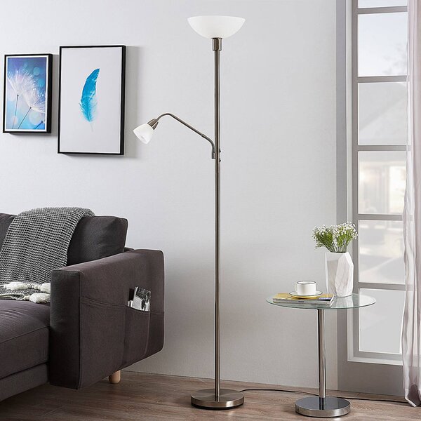 Lindby Stropní reflektor Jost, 180 cm, niklová barva, světlo na čtení, Hliník / šedá / zinek, Obývací pokoj / jídelna, kov, Moderní
