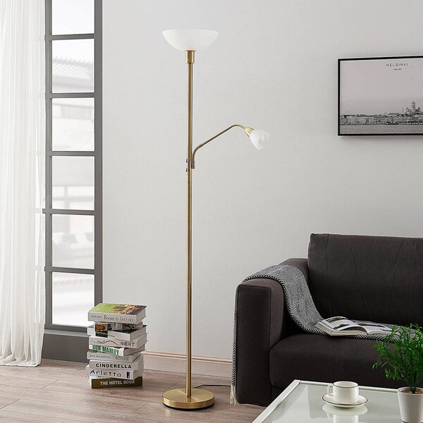 Lindby Stropní reflektor Jost, 180 cm, mosaz, čtecí lampa, E27, Mosaz / zlato, Obývací pokoj / jídelna, kov