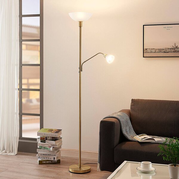 Lindby Stropní reflektor Jost, 180 cm, mosaz, čtecí lampa, E27, Mosaz / zlato, Obývací pokoj / jídelna, kov