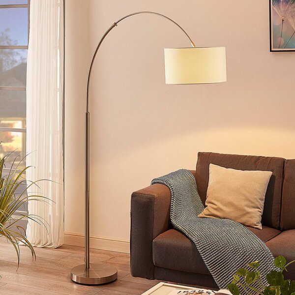 Lindby Stojací lampa Railyn, bílá, tkanina, 200 cm, E27, Bílá / opál, Obývací pokoj / jídelna, Textil / tkanina / hedvábí, Moderní