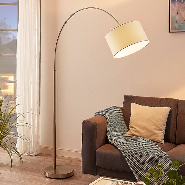 Lindby Stojací lampa Railyn, bílá, tkanina, 200 cm, E27, Bílá / opál, Obývací pokoj / jídelna, Textil / tkanina / hedvábí, Moderní