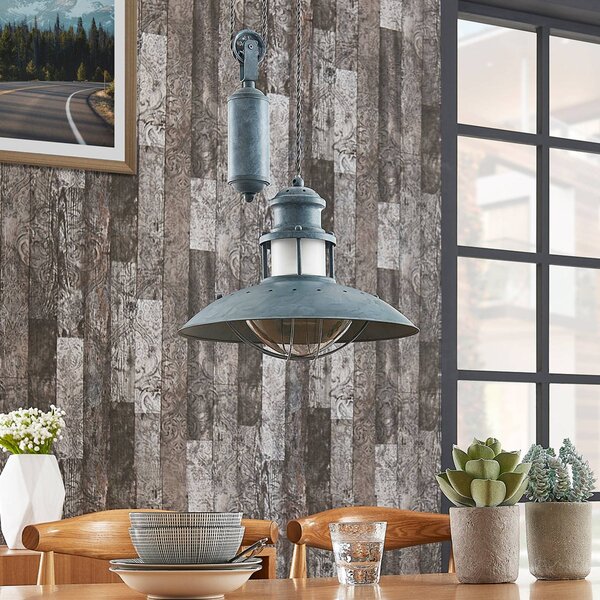 Lindby závěsné světlo Louisanne, nastavitelné, šedo-zelené, kovové, stmívatelný, Hliník / šedá / zinek, Kuchyň, kov, Industriální design
