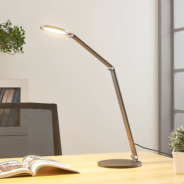 Lucande Stolní lampa LED Mion, 41 cm, kulatá, stmívatelná, stmívatelný, Hliník / šedá / zinek, Pracovna / kancelář, Hliník, Moderní