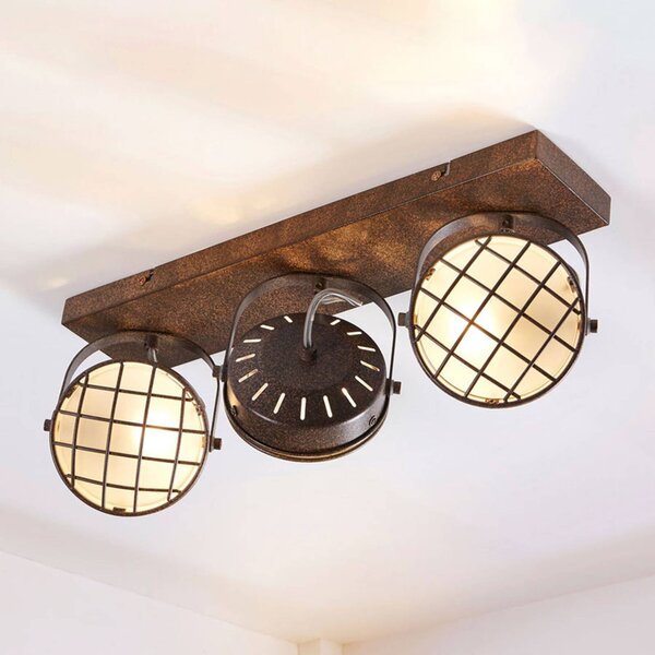 Lindby Bodové svítidlo Tamin, 48 cm, rezavá barva, 3 světla, sklo, stmívatelný, Hnědá / rez, Obývací pokoj / jídelna, kov, Industriální design