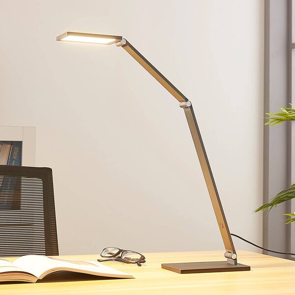 Lucande Stolní lampa LED Mion, 41 cm, hranatá, stmívatelná, stmívatelný, Hliník / šedá / zinek, Pracovna / kancelář, Hliník, Moderní