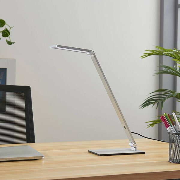 Lucande Resi - stmívatelná stolní lampa LED, stmívatelný, Hliník / šedá / zinek, Pracovna / kancelář, Hliník, Moderní