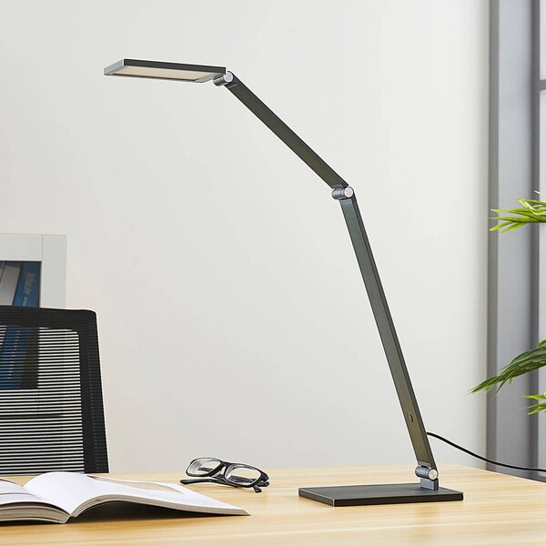 Lucande Stolní lampa LED Mion, 41 cm, hranatá, stmívatelná, stmívatelný, Hliník / šedá / zinek, Pracovna / kancelář, Hliník, Moderní