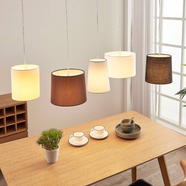 Lindby Textilní závěsná lampa Hermina, 5bodová, stmívatelný, Hnědá / rez, Obývací pokoj / jídelna, Textil / tkanina / hedvábí, Young lifestyle