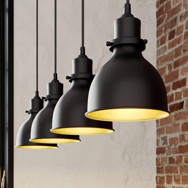 Lindby Závěsné svítidlo Jasminka, černá/zlatá, kov, 4 světla., stmívatelný, Černá, Kuchyň, kov, Industriální design