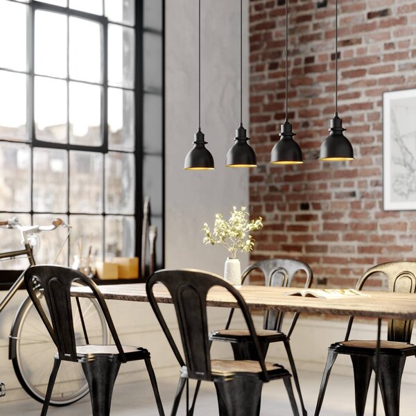Lindby Závěsné svítidlo Jasminka, černá/zlatá, kov, 4 světla., stmívatelný, Černá, Kuchyň, kov, Industriální design