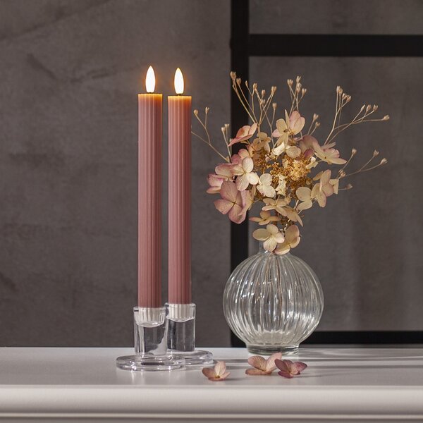 LED svíčka Flamme Stripe Pink – set 2 ks