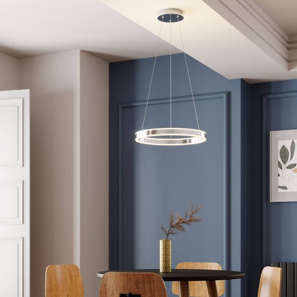 Lucande Závěsné svítidlo LED Lyani, Ø 50 cm, chrom, stmívatelné, stmívatelný, Chrom / stříbro, Obývací pokoj / jídelna, kov, Moderní