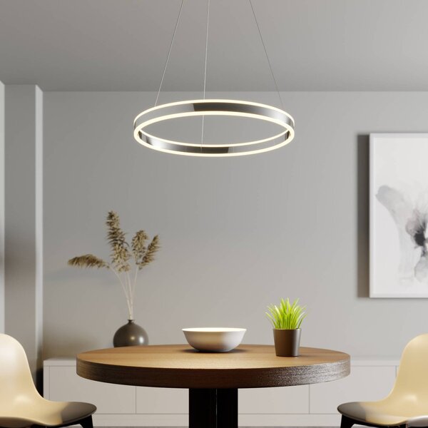 Lucande Závěsné svítidlo LED Lyani, Ø 60 cm, chrom, stmívatelné, stmívatelný, Chrom / stříbro, Obývací pokoj / jídelna, kov, Moderní