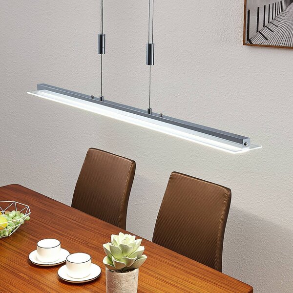Lindby LED závěsné svítidlo Sladja, chrom, sklo, dotykový stmívač, stmívatelný, Chrom / stříbro, Obývací pokoj / jídelna, Sklo, Moderní