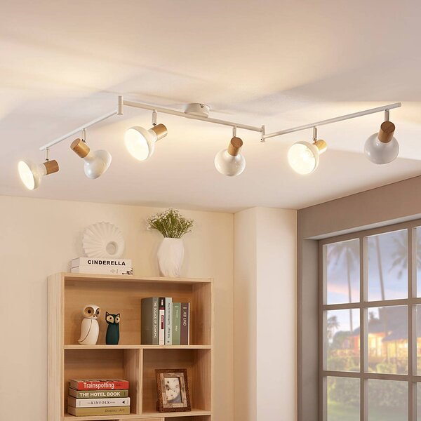 Lindby Stropní bodové svítidlo Fridolin, 160 cm, 6 světel, bílé, kovové, stmívatelný, Bílá / opál, Kuchyň, kov, Moderní