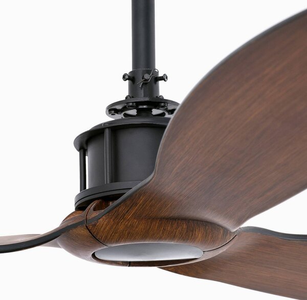 FARO BARCELONA Stropní ventilátor Just Fan M, průměr 128 cm, černý/tmavé dřevo, Černá, Obývací pokoj / jídelna, kov