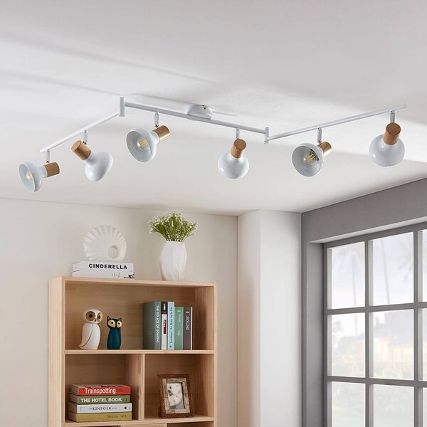 Lindby Stropní bodové svítidlo Fridolin, 160 cm, 6 světel, bílé, kovové, stmívatelný, Bílá / opál, Kuchyň, kov, Moderní