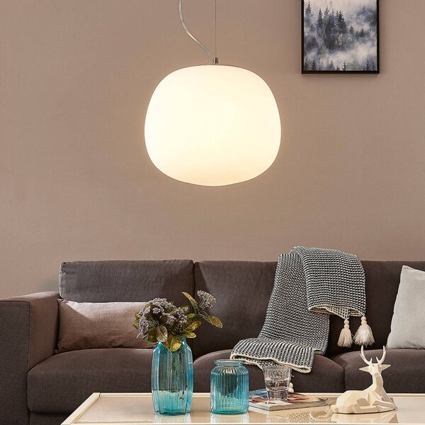 Lindby Závěsné svítidlo Ginevra, Ø 38 cm, bílé, sklo, E27, stmívatelný, Bílá / opál, Kuchyň, Sklo, Moderní