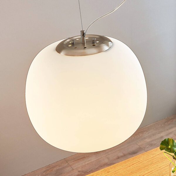 Lindby Závěsné svítidlo Ginevra, Ø 38 cm, bílé, sklo, E27, stmívatelný, Bílá / opál, Kuchyň, Sklo, Moderní
