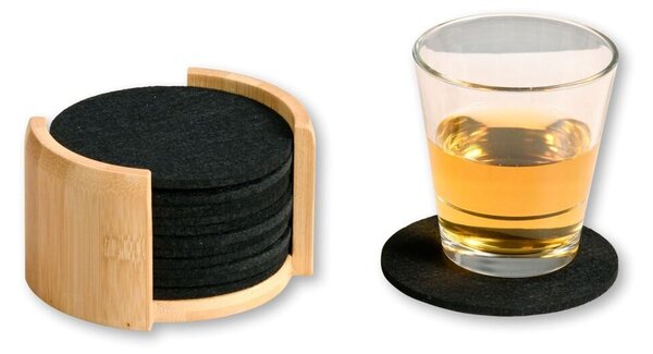 Podtácky 12 ks, ø 10 cm, bambus/plsť, černé KESPER 58747