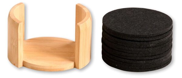 Podtácky 12 ks, ø 10 cm, bambus/plsť, černé KESPER 58747