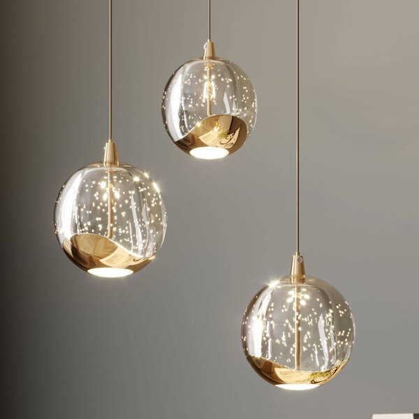 Lucande LED závěsné svítidlo Hayley, Ø 25 cm, 3 světla, zlatá barva, sklo, Čirá / transparetní, Obývací pokoj / jídelna, Sklo, Moderní, Skupinová svítidla