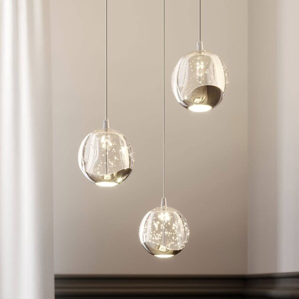 Lucande LED závěsné svítidlo Hayley, Ø 25 cm, 3 světla, chrom, sklo, Čirá / transparetní, Obývací pokoj / jídelna, Sklo, Moderní
