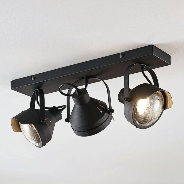 Lindby Stropní bodové svítidlo Henega, 52 cm, černé, 3 světla, stmívatelný, Černá, Obývací pokoj / jídelna, kov, Industriální design