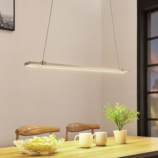 Lucande LED závěsné trámové světlo Tymon, úzké, rozkládací, stmívatelný, Hliník / šedá / zinek, Obývací pokoj / jídelna, kov, Moderní