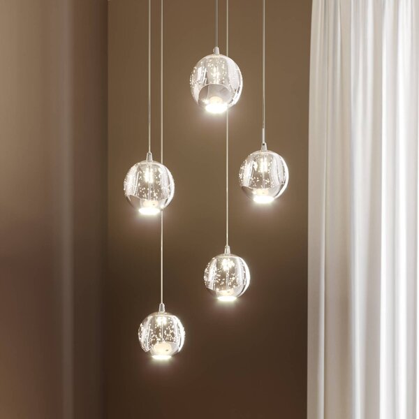 Lucande LED závěsné svítidlo Hayley, Ø 30 cm, 5 světel, chrom, sklo, Čirá / transparetní, Obývací pokoj / jídelna, Sklo, Moderní