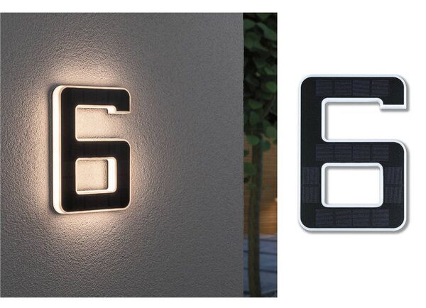 Paulmann LED solární číslo domu 6, Černá, Plast, Moderní