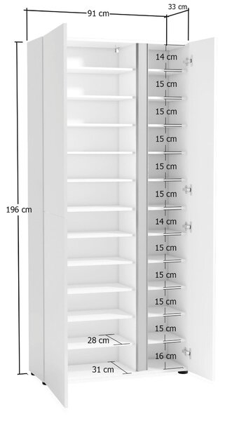 SKŘÍŇ NA ODĚV, bílá, 91/196/34 cm Xora - Šatní skříně, Online Only
