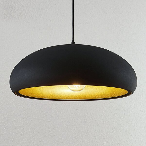 Lindby Závěsná lampa Gerwina, černá/zlatá, kov, 40 cm, E27, stmívatelný, Černá, Obývací pokoj / jídelna, kov, Moderní