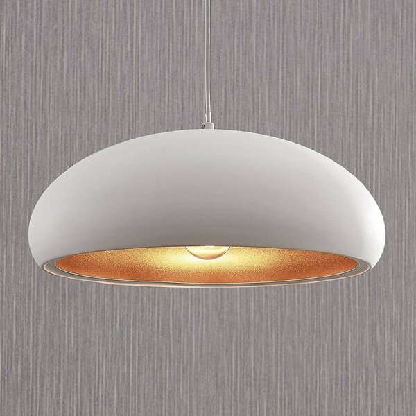 Lindby Závěsná lampa Gerwina, bílá/zlatá, kov, 40 cm, E27, stmívatelný, Bílá / opál, Obývací pokoj / jídelna, kov, Moderní