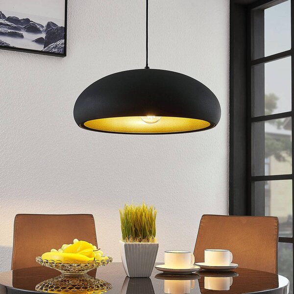 Lindby Závěsná lampa Gerwina, černá/zlatá, kov, 40 cm, E27, stmívatelný, Černá, Obývací pokoj / jídelna, kov, Moderní
