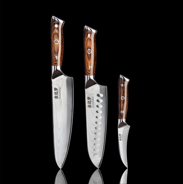 Gudaro-SADA Šéfkuchařský nůž FENG+Santoku kuchyňský nůž+ damaškový kuchyňský nůž