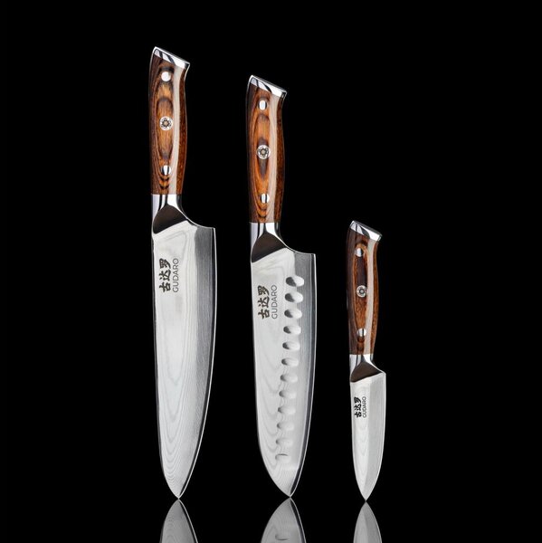 Gudaro-SADA Šéfkuchařský nůž FENG+Santoku kuchyňský nůž+ damaškový kuchyňský nůž