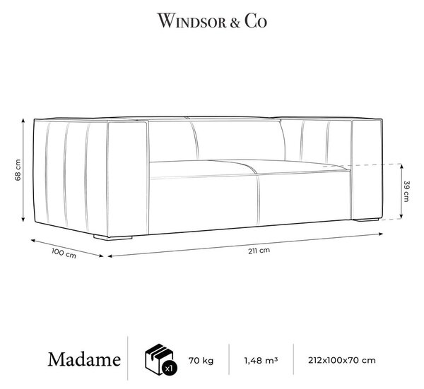 Světle hnědá kožená pohovka 212 cm Madame – Windsor & Co Sofas