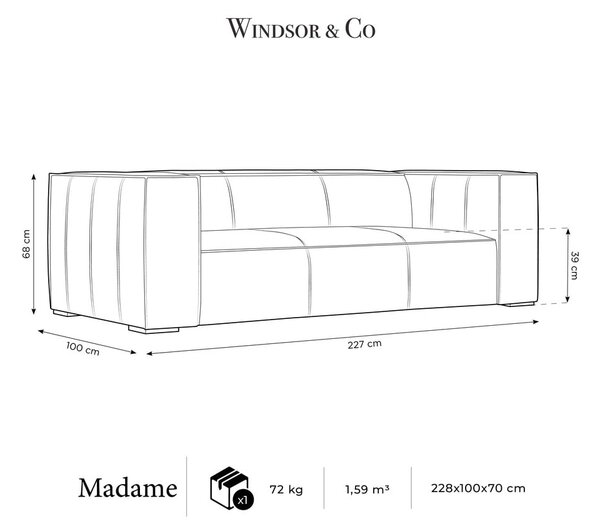 Světle hnědá kožená pohovka 227 cm Madame – Windsor & Co Sofas