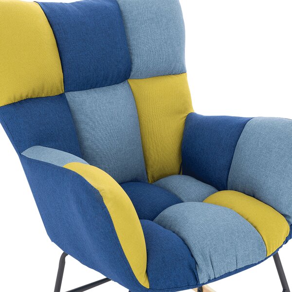 KONDELA Designové houpací křeslo, patchwork modrá / zelená, KEMARO