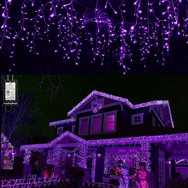 Venkovní LED vánoční závěs - fialová, 40m, 1500 LED, 8 programů, průhledný kabel