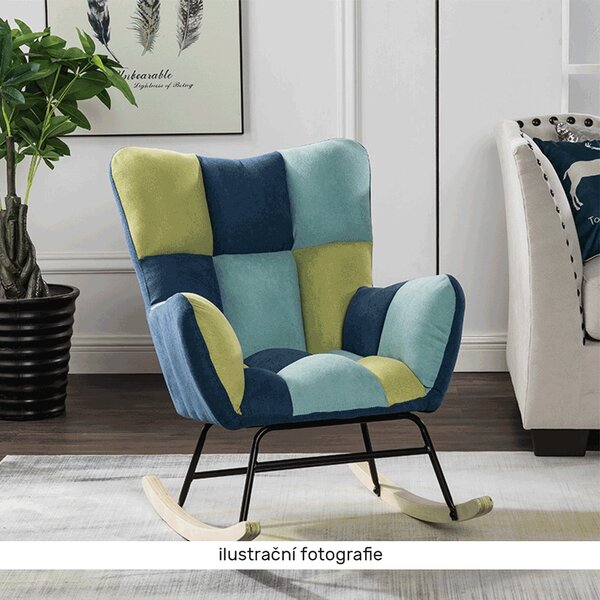 KONDELA Designové houpací křeslo, patchwork modrá / zelená, KEMARO