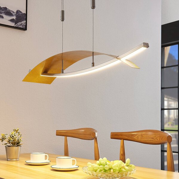 Lucande LED závěsné svítidlo Marija, 91 cm, zlatá barva, stmívatelné, stmívatelný, Mosaz / zlato, Obývací pokoj / jídelna, kov, Moderní